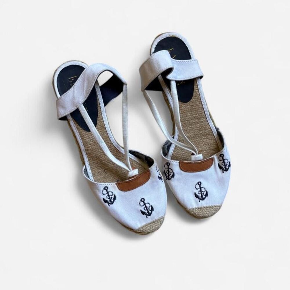 Ralph Lauren White Canvas Wedge Espadrilles Size 7 - Picture 2 of 6